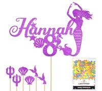 Personalised Birthday Mermaid Glitter Cake Topper- Purple Any Custom Age & Name Glitter Cake Decoration and Sprinkles - Happy Birthday Decorations - Personalised Toppers for Cakes by Cakeshop