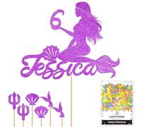 Personalised Birthday Mermaid Glitter Cake Topper- Purple Any Custom Age & Name Glitter Cake Decoration and Sprinkles - Happy Birthday Decorations - Personalised Toppers for Cakes by Cakeshop