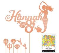 Personalised Birthday Mermaid Glitter Cake Topper- Rose Gold Any Custom Age & Name Glitter Cake Decoration and Sprinkles - Happy Birthday Decorations - Personalised Toppers for Cakes by Cakeshop