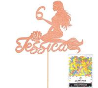 Personalised Birthday Mermaid Glitter Cake Topper- Rose Gold Any Custom Age & Name Glitter Cake Decoration and Sprinkles - Happy Birthday Decorations - Personalised Toppers for Cakes by Cakeshop