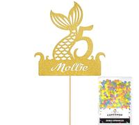 Personalised Birthday Mermaid Tail Glitter Cake Topper- Gold Any Custom Age & Name Glitter Cake Decoration and Sprinkles - Happy Birthday Decorations - Personalised Toppers for Cakes by Cakeshop
