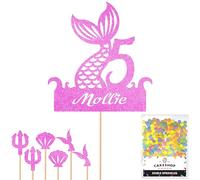 Personalised Birthday Mermaid Tail Glitter Cake Topper Lt Pink Any Custom Age & Name Glitter Cake Decoration and Sprinkles - Happy Birthday Decorations - Personalised Toppers for Cakes by Cakeshop