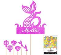 Personalised Birthday Mermaid Tail Glitter Cake Topper- Pink Any Custom Age & Name Glitter Cake Decoration and Sprinkles - Happy Birthday Decorations - Personalised Toppers for Cakes by Cakeshop