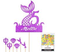 Personalised Birthday Mermaid Tail Glitter Cake Topper- Purple Any Custom Age & Name Glitter Cake Decoration and Sprinkles - Happy Birthday Decorations - Personalised Toppers for Cakes by Cakeshop