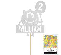 Personalised Birthday Monster Alien Glitter Cake Topper Silver Any Custom Age & Name Glitter Cake Decoration and Sprinkles - Happy Birthday Decorations - Personalised Toppers for Cakes by Cakeshop
