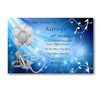 Personalised Birthday Party Blue & Silver Invitations , Invites, Complete with envelopes Ref B99 CAN BE MADE FOR ANY AGE, Surprise can be added, 16th 18th 20th 21st 30th 40th 50th 60th 65th 70th (100)