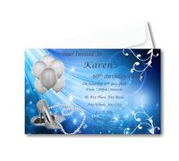 Personalised Birthday Party Blue & Silver Invitations , Invites, Complete with envelopes Ref B99 CAN BE MADE FOR ANY AGE, Surprise can be added, 16th 18th 20th 21st 30th 40th 50th 60th 65th 70th (40)