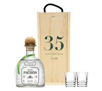Personalised Birthday Patrón Silver Tequila Gift Set - Patrón Silver Tequila 70cl with 2 Shot Glasses & Personalised Wooden Gift Box | Birthday Gift for Him & Her