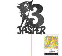 Personalised Birthday Pirate Glitter Cake Topper- Black Any Custom Age & Name Glitter Cake Decoration and Sprinkles - Happy Birthday Decorations - Personalised Toppers for Cakes by Cakeshop