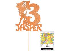 Personalised Birthday Pirate Glitter Cake Topper- Copper Orange Any Custom Age & Name Glitter Cake Decoration and Sprinkles - Happy Birthday Decorations - Personalised Toppers for Cakes by Cakeshop