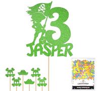 Personalised Birthday Pirate Glitter Cake Topper- Green Any Custom Age & Name Glitter Cake Decoration and Sprinkles - Happy Birthday Decorations - Personalised Toppers for Cakes by Cakeshop