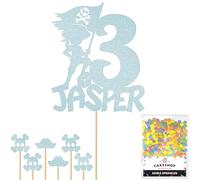 Personalised Birthday Pirate Glitter Cake Topper- Light Blue Any Custom Age & Name Glitter Cake Decoration and Sprinkles - Happy Birthday Decorations - Personalised Toppers for Cakes by Cakeshop