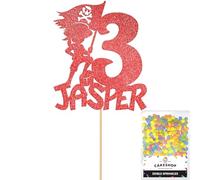 Personalised Birthday Pirate Glitter Cake Topper- Red Any Custom Age & Name Glitter Cake Decoration and Sprinkles - Happy Birthday Decorations - Personalised Toppers for Cakes by Cakeshop