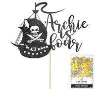 Personalised Birthday Pirate Ship Glitter Cake Topper- Black Any Custom Age & Name Glitter Cake Decoration and Sprinkles - Happy Birthday Decorations - Personalised Toppers for Cakes by Cakeshop