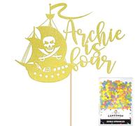 Personalised Birthday Pirate Ship Glitter Cake Topper Champagne Any Custom Age & Name Glitter Cake Decoration and Sprinkles - Happy Birthday Decorations - Personalised Toppers for Cakes by Cakeshop