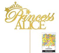 Personalised Birthday Princess Glitter Cake Topper- Gold Any Custom Name Glitter Cake Decoration and Sprinkles - Happy Birthday Decorations - Personalised Toppers for Cakes by Cakeshop