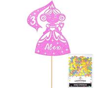 Personalised Birthday Princess Glitter Cake Topper- Light Pink Any Custom Age & Name Glitter Cake Decoration and Sprinkles - Happy Birthday Decorations - Personalised Toppers for Cakes by Cakeshop