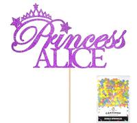 Personalised Birthday Princess Glitter Cake Topper- Purple Any Custom Name Glitter Cake Decoration and Sprinkles - Happy Birthday Decorations - Personalised Toppers for Cakes by Cakeshop