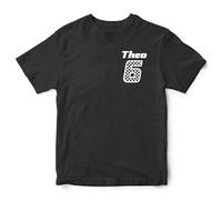 Personalised Birthday Racing Kids T Shirt Custom Name & Age Go Karting Motorsports Chequered Tee Top Boys Girls, 5-6 Years, Black