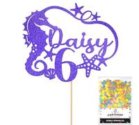 Personalised Birthday Seahorse Glitter Cake Topper- Bright Blue Any Custom Age & Name Glitter Cake Decoration and Sprinkles - Happy Birthday Decorations - Personalised Toppers for Cakes by Cakeshop