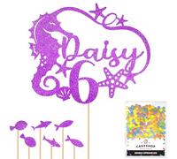 Personalised Birthday Seahorse Glitter Cake Topper- Purple Any Custom Age & Name Glitter Cake Decoration and Sprinkles - Happy Birthday Decorations - Personalised Toppers for Cakes by Cakeshop