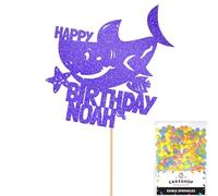 Personalised Birthday Shark Glitter Cake Topper- Bright Blue Any Custom Name Glitter Cake Decoration and Sprinkles - Happy Birthday Decorations - Personalised Toppers for Cakes by Cakeshop