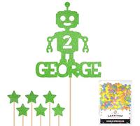 Personalised Birthday Space Robot Glitter Cake Topper- Green Any Custom Age & Name Glitter Cake Decoration and Sprinkles - Happy Birthday Decorations - Personalised Toppers for Cakes by Cakeshop