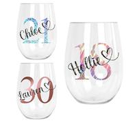 Personalised Birthday Stemless Wine Glass Tumbler Gifts for Her Girl Women Bestie Wine Glass 18th 21st 30th 40th 50th 60th 70th 80th Any Age Party Present Idea
