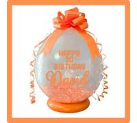 Personalised Birthday Stuffing Balloon Gift Kit, 18 Inch Clear POP ME Money Balloon with Confetti and Decorations, Available in 14 Colours (Orange)