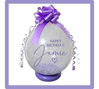 Personalised Birthday Stuffing Balloon Gift Kit, 18 Inch Clear POP ME Money Balloon with Confetti and Decorations, Available in 14 Colours (Lilac)