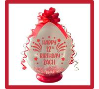 Personalised Birthday Stuffing Balloon Gift Kit, 18 Inch Clear POP ME Money Balloon with Confetti and Decorations, Available in 14 Colours (Red)