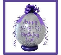 Personalised Birthday Stuffing Balloon Gift Kit, 18 Inch Clear POP ME Money Balloon with Confetti and Decorations, Available in 14 Colours (Purple)
