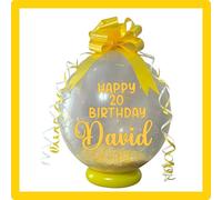 Personalised Birthday Stuffing Balloon Gift Kit, 18 Inch Clear POP ME Money Balloon with Confetti and Decorations, Available in 14 Colours (Yellow)
