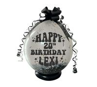 Personalised Birthday Stuffing Balloon Gift Kit, 18 Inch Clear POP ME Money Balloon with Confetti and Decorations, Available in 14 Colours (Black)