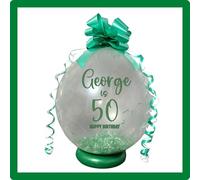 Personalised Birthday Stuffing Balloon Gift Kit, 18 Inch Clear POP ME Money Balloon with Confetti and Decorations, Available in 14 Colours (Green)