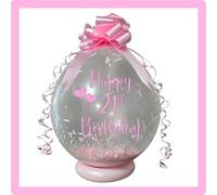 Personalised Birthday Stuffing Balloon Gift Kit, 18 Inch Clear POP ME Money Balloon with Confetti and Decorations, Available in 14 Colours (Pink)
