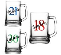 Personalised Birthday Tankard Pint Glass Beer Stein Mug Lager Cider Gifts for Him Her Girl Boy Men Women Bestie Glass 18th 21st 30th 40th 50th 60th 70th 80th Any Age Party Present Keepsake Milestone