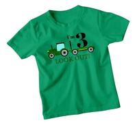 Personalised Birthday Tractor T-Shirt Im 3 Look Out Custom Age Kids Tee - Funny Farm Theme Boys and Girls Outfit #TA-195 3-4 Years Kelly Green