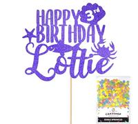 Personalised Birthday Under The Sea Glitter Cake Topper- Blue Any Custom Age & Name Glitter Cake Decoration and Sprinkles - Happy Birthday Decorations - Personalised Toppers for Cakes by Cakeshop