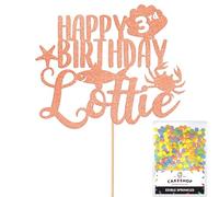 Personalised Birthday Under The Sea Glitter Cake Topper Rose Gold Any Custom Age & Name Glitter Cake Decoration and Sprinkles - Happy Birthday Decorations - Personalised Toppers for Cakes by Cakeshop