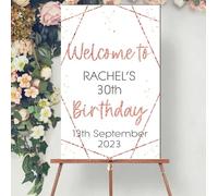 Personalised Birthday Welcome Sign - Custom Name Age & Date, Geometric Design, Colour Choices Elegant Party Decoration Keepsake Display Board