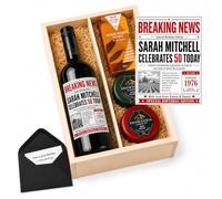 Personalised Birthday Wine & Cheese Gift with Breaking News Label