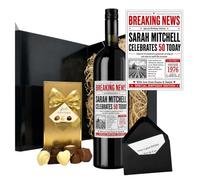 Personalised Birthday Wine & Chocolates Gift with Breaking News Label