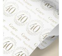 Personalised Birthday Wrapping Paper - Luxury Gold Confetti Milestone Gift Wrap - Custom Name & Age - Premium UK Printed Wrapping Paper - 61cm Wide Roll (1mt)
