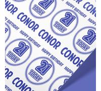 Personalised Birthday Wrapping Paper with Name & Age - Custom Any Age Gift Wrap - Blue, Pink, Gold or Green - 61cm x 1m Roll - Birthday Present Wrap for Kids & Adults (1mt)