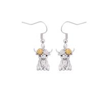 Personalised Birthstone Flower Highland Cow Earrings, 925 Sterling Silver Animal Earrings Hypoallergenic Highland Cow, Western Boho Cow Earrings Cute Animal Jewelry for Women Girls - Animal Lover Gift