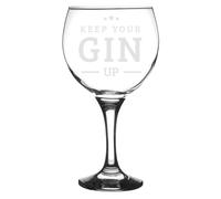 Personalised Bistro Gin Glass - "Keep Your GIN Up" Funny Design | Custom Engraved G&T Glass for Her, Mum, Friends | Unique Gift for Gin Lovers, Birthdays, Christmas, Hen Parties, Cocktail Nights