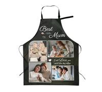 Personalised Black Aprons Gifts for Adults Women Mum, Custom Aprons for Baking Cooking Kitchen Painting Gardening Chef with Pockets, Custom Apron with Photos Text for Mother's Day Christmas Birthday