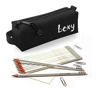 Personalised Black Block Style Pencil Case with 12 Matching HB Pencils with Erasers - Printed in UK by 'That's My Pencil' (Black Case with White Pencils)