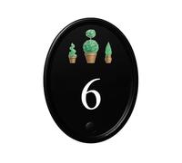Personalised Black Ceramic Oval House Number Sign - Topiary Tree Design - Custom White Vinyl Numbers - 16cm x 12cm Door Plaque